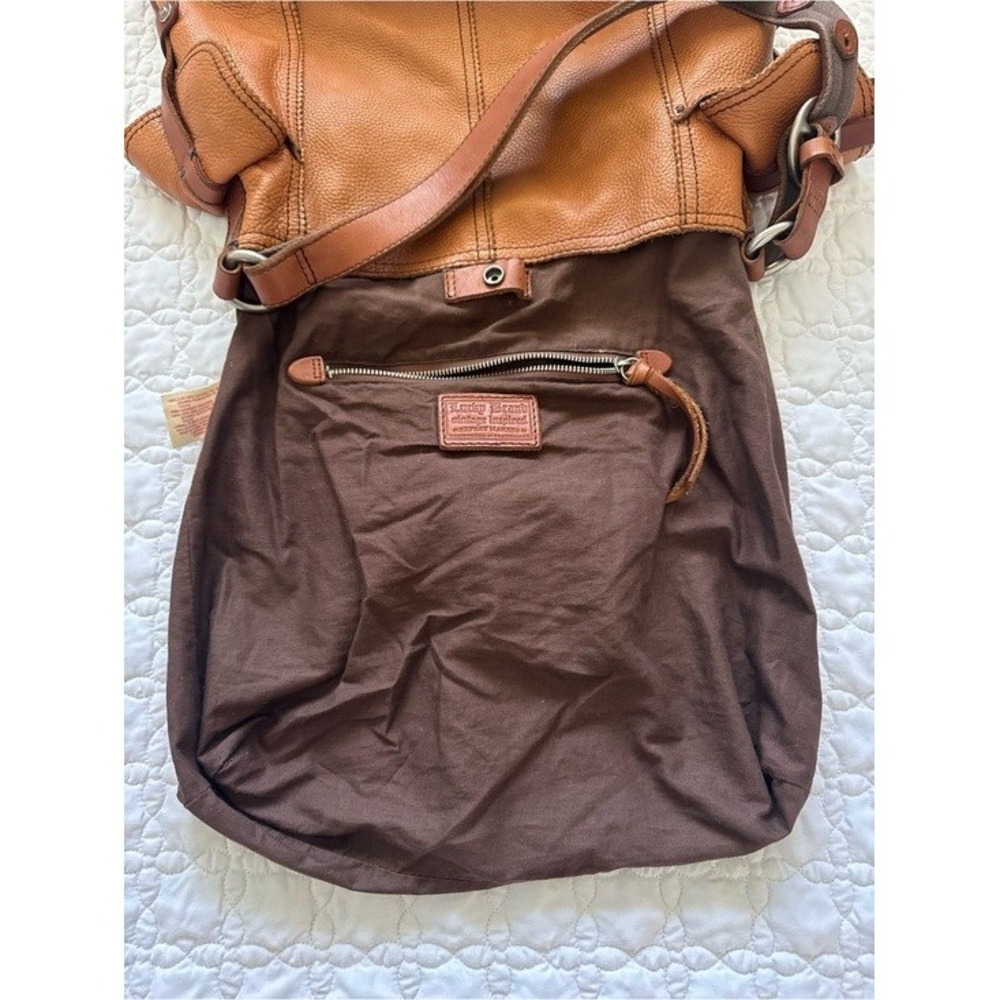 Lucky Brand Cognac Pebbled Leather Hobo Bag Boho Chic Shoulder Purse - Picture 10 of 15